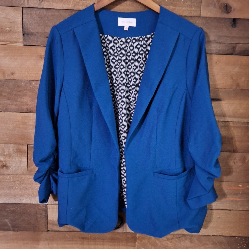 SKIES ARE BLUE Ruched Sleeve Open Front Blazers SZ Large